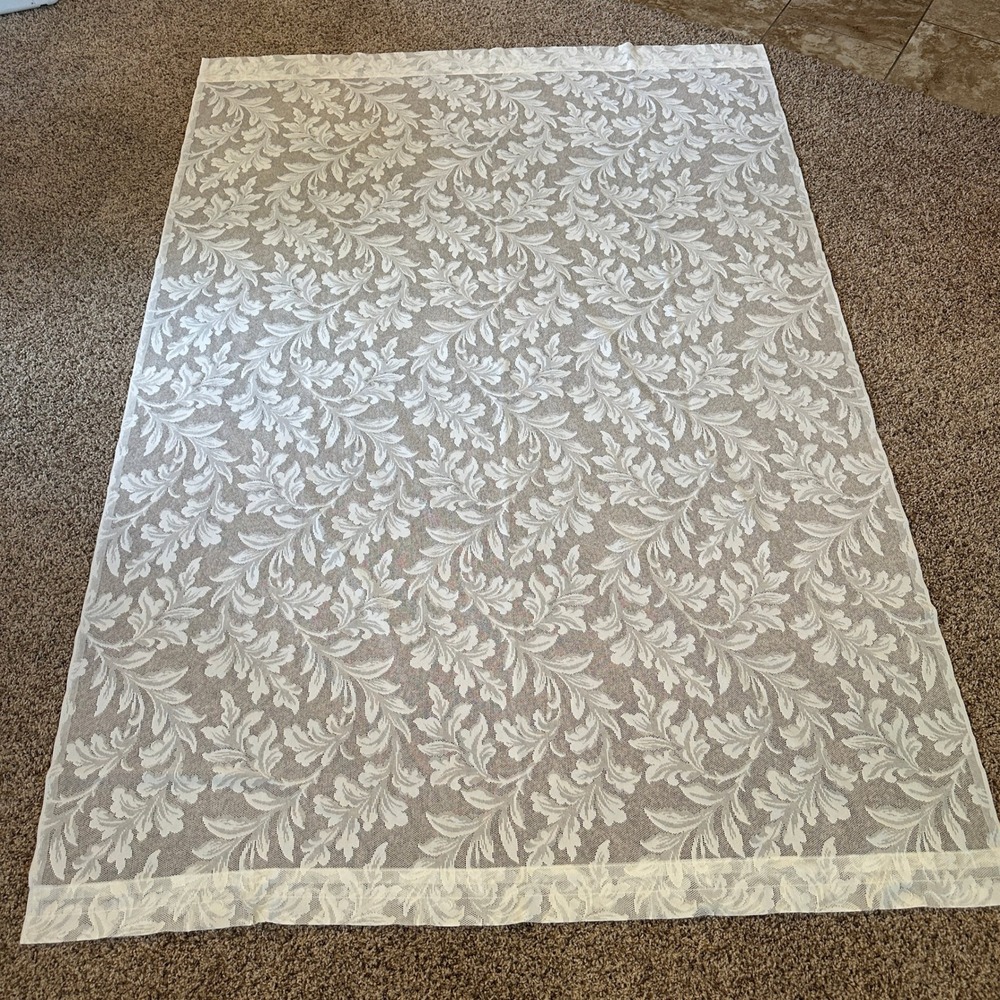 Vintage Lace Curtain Panel White Floral Leaf Sheer 56x81 Made in USA
